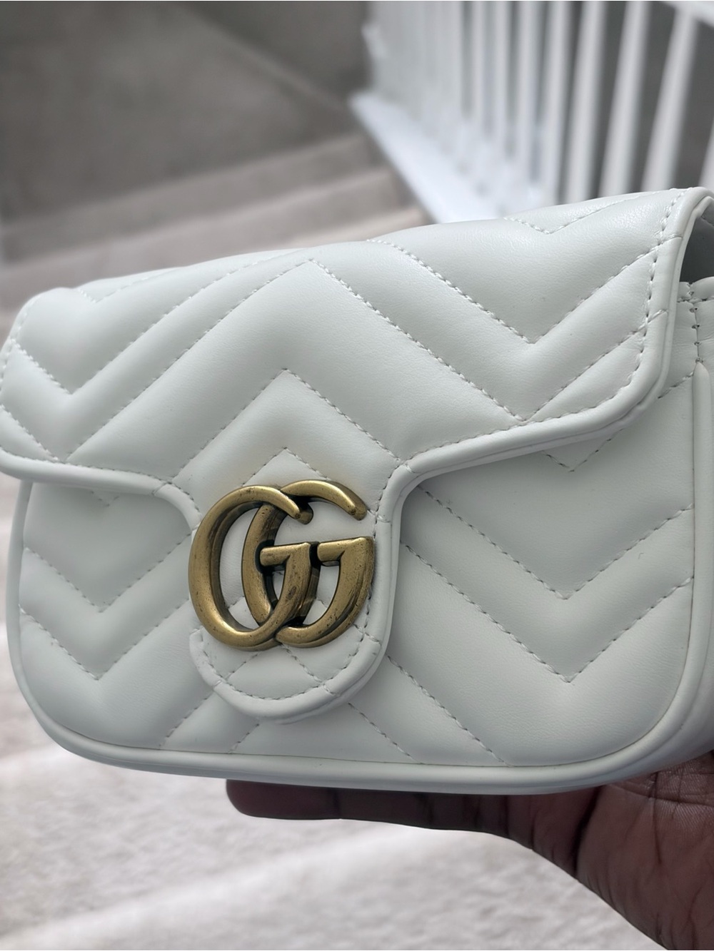 Gucci White Quilted Mini Crossbody with Gold Double G - Picture 10 of 10